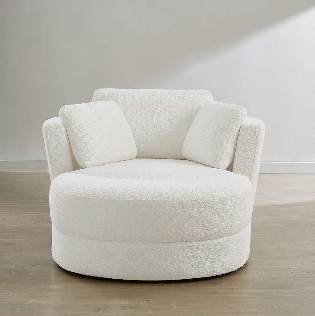 Brandy | White Boucle | Swivel Chair with Ottoman | Furniture Forum